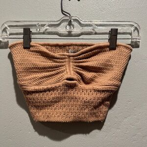 American Eagle Natural Crochet Knit Top Tan Stretch Crop Strapless Tube Top